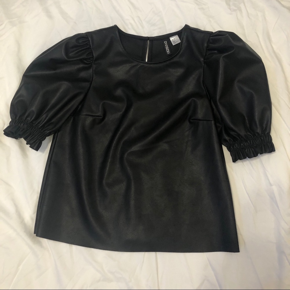 4/$25 Leather Puff Sleeve Top